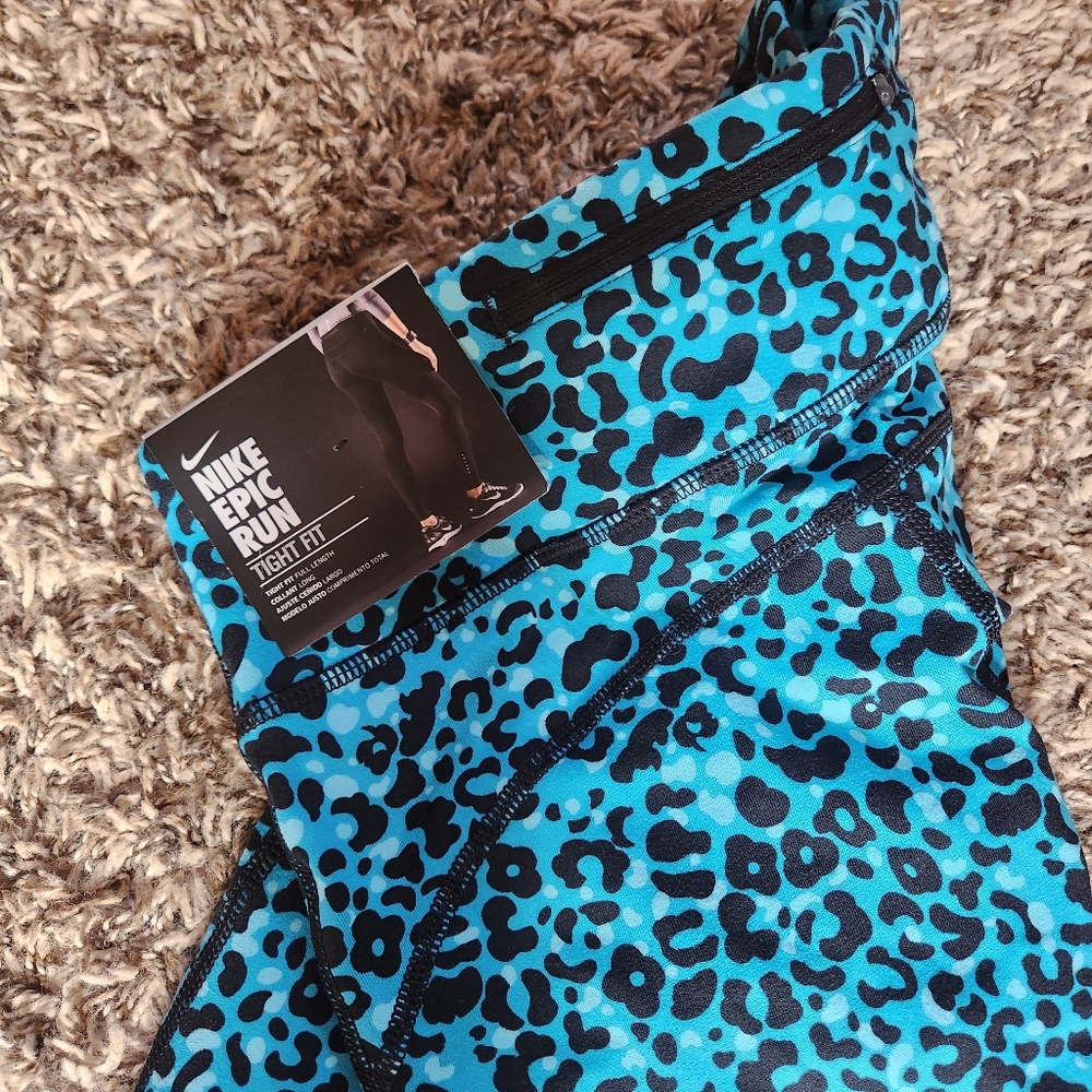 Nike Epic Run blue cheetah tight fit pants leggings sz xs x-small. New nwt!
